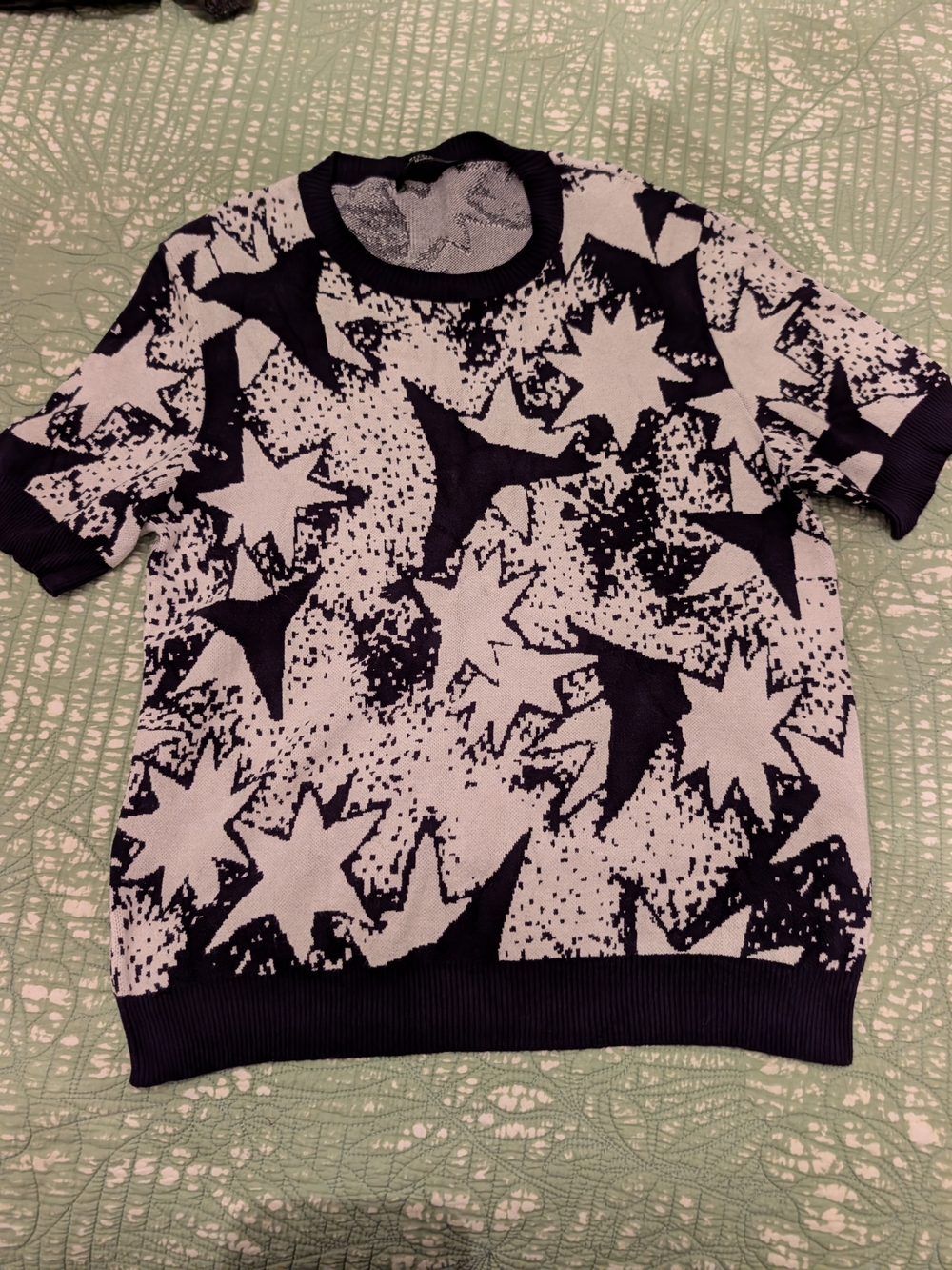 Weekend Max Mara Black & White Star Jacquard Short Sleeve Knit Top